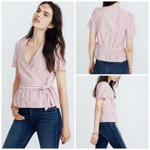 Madewell Wrap Shirt Red and White